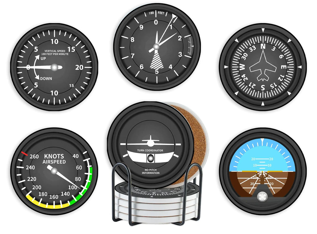 Aviator Absorbent Ceramic Coasters Set of 6 with Holder