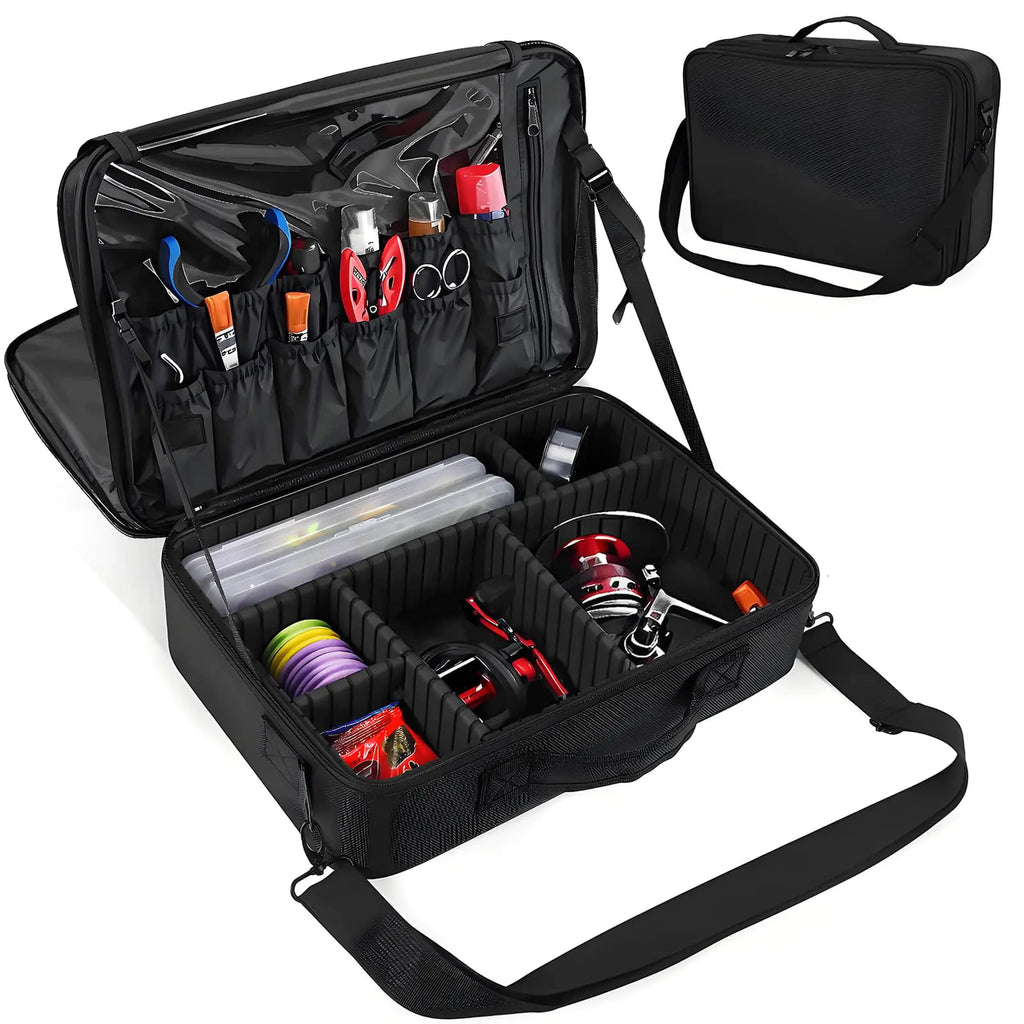 Fishing Reel Case Ice Fishing Gear Storage Water-Resistant Fishing Backpack with Shockproof Dividers & Multiple Pockets Fishing Reel Bag for Fishing Trip/Daily Storage