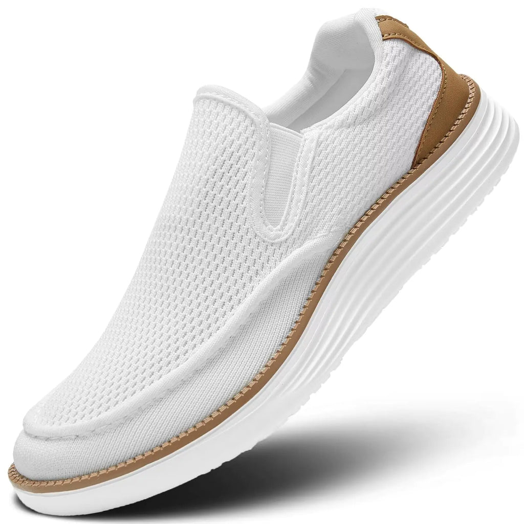Mens Boat Shoes Casual Loafers Slip On Walking Dress Sneakers Mesh Business Oxfords Work Lightweight Soft Sole White