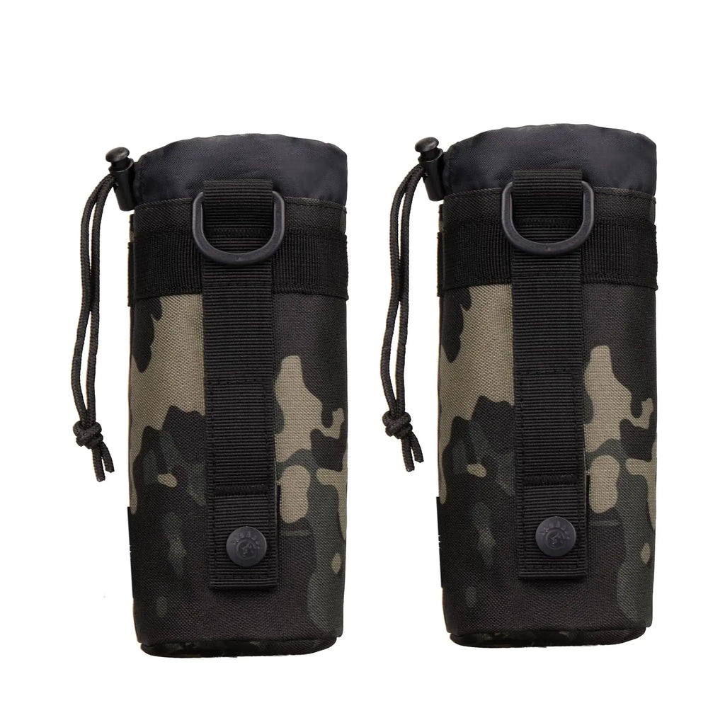 Lake Of Fire 2PCS Molle Water Bottle Holder Fits 10 to 20 Ounce Bottle Nylon Tactical Water Bottle Holder for BackpackDrawstring Open Top(Camo)