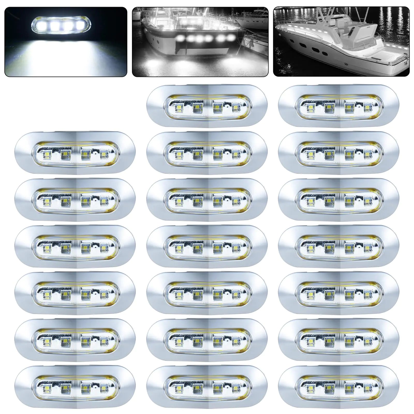 PSDRIQQ 20Pack 3.7 Inch 4 LED Marine Boat Interior Lights DC12-24V Waterproof Courtesy Lamp Deck Transom Stern Cabin Navigation Lighting for Fishing Pontoon Yacht Kayak Sailboat - White