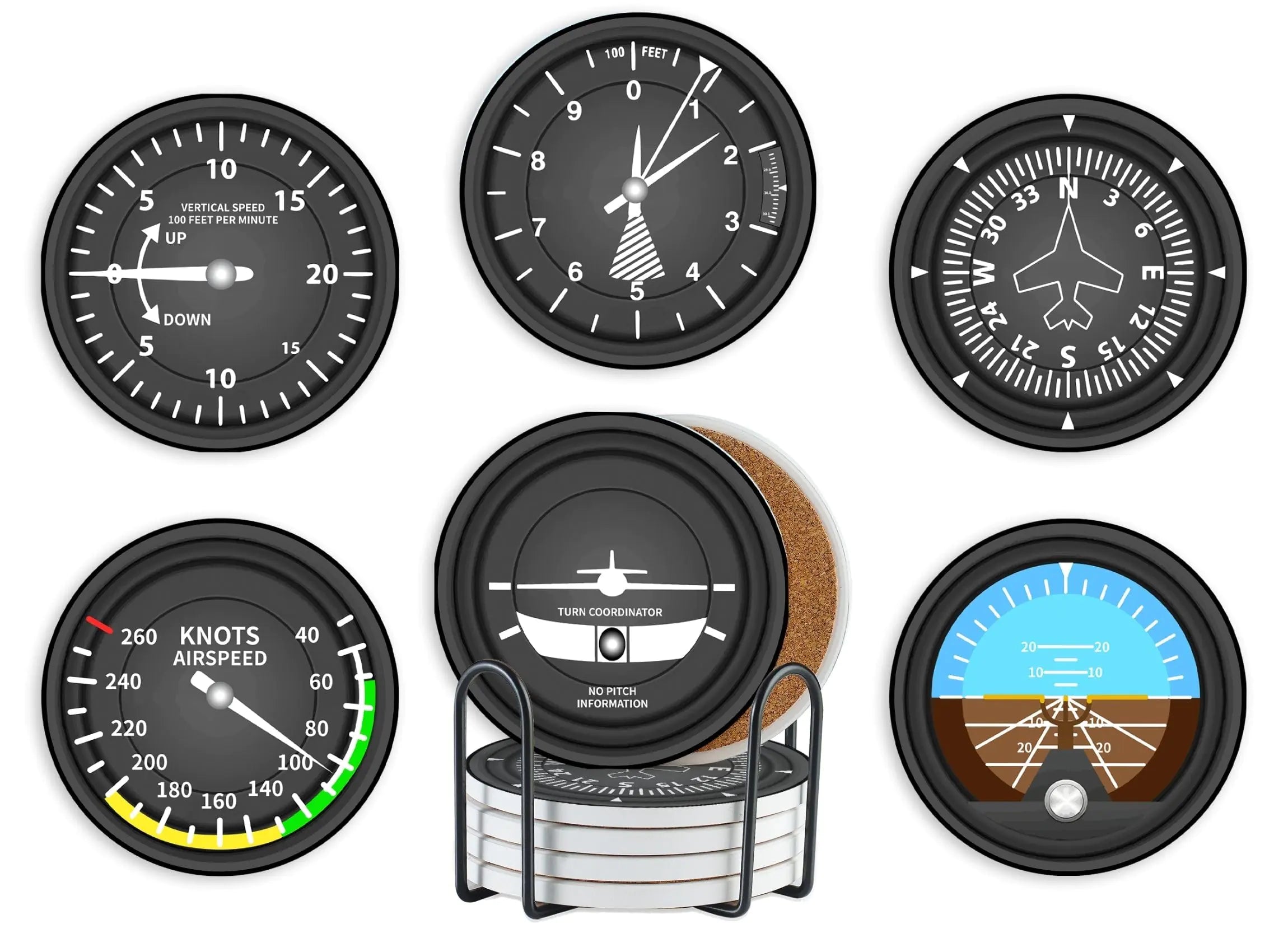 Aviator Absorbent Ceramic Coasters Set of 6 with Holder