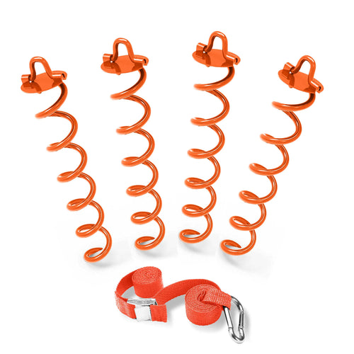 10" Spiral Ground Anchor with Straps Out for Anchor Swings Set Down Tent or Tiedown