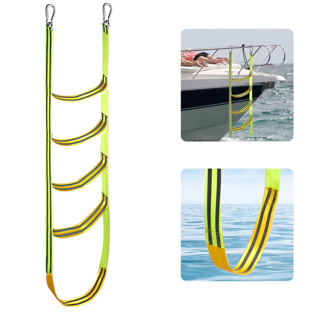 Boat Rope Ladder 5 Step Extra Long Portable Boat Ladder Extension Green Marine Climbing Rope Ladder Assist Boat Folding Ladder Swim Boarding Ladder for Inflatable Boat Kayak Canoeing Pontoon Boat