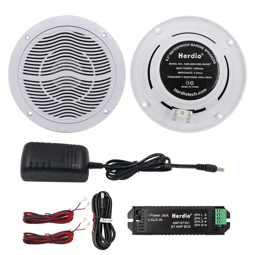 Herdio 6.5 Inch 2-Way Waterproof Marine Bluetooth Ceiling Speakers 120W Flush Mount Suitable for Boat ATV UTV Golf Cart Camper RV Hot Tub Bathroom Outdoor 1 Pair White
