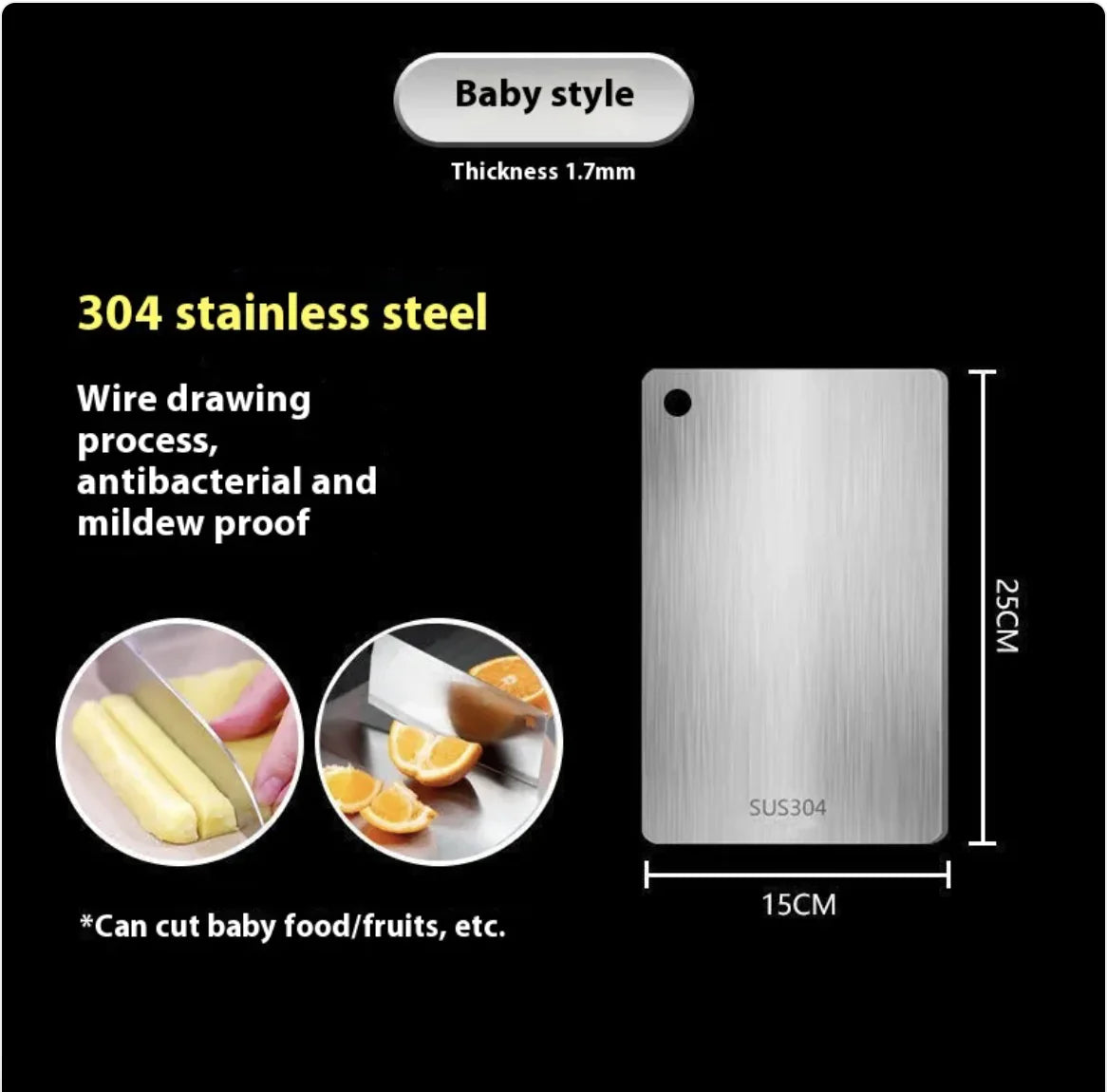 Double-Sided 304 Stainless Steel Cutting Board
