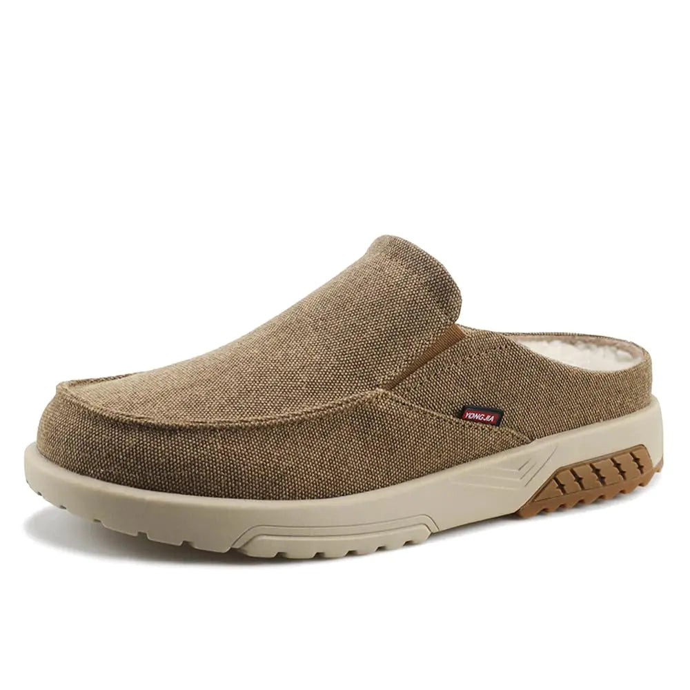 YONGJIA Mens Slip On Loafers with Arch Support Plantar Fasciitis Foot and Heel Pain Relief Orthopedic Casual Slippers Diabetic Bunions Boat Shoes Brown 48
