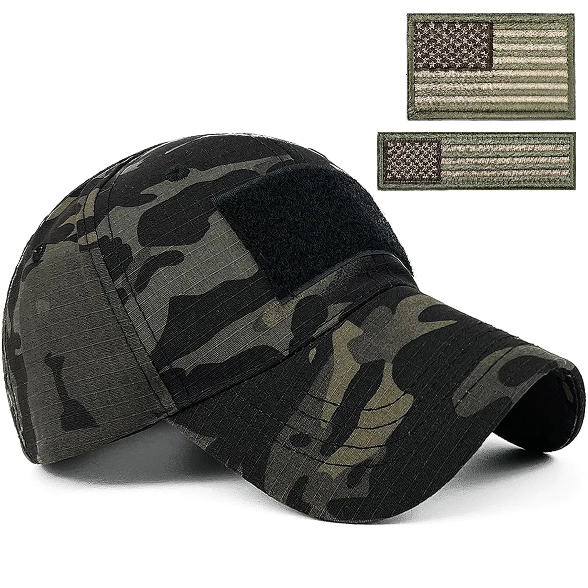 Rayna Fashion Black American Flag Hat Patch American Flag Hat Patch Flag Hat Military Patch Hat USA Flag Cap for Men Camo Hat with Patch Multicam-LG