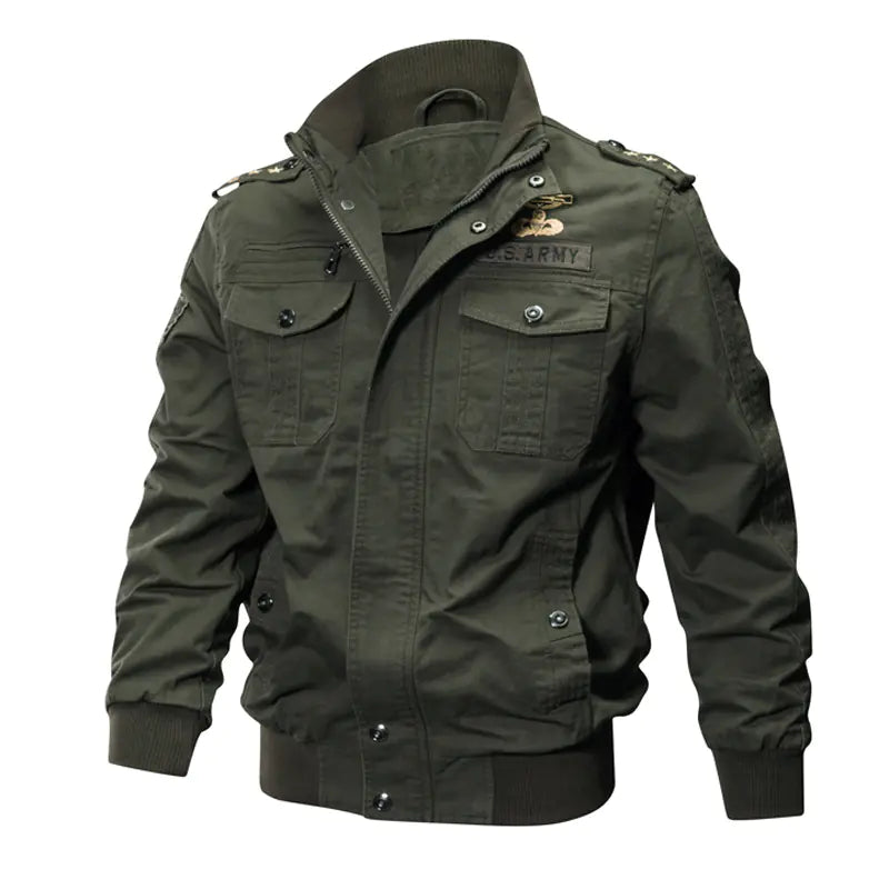 Men's Fleece-Lined Army Pilot Jacket with Embroidery