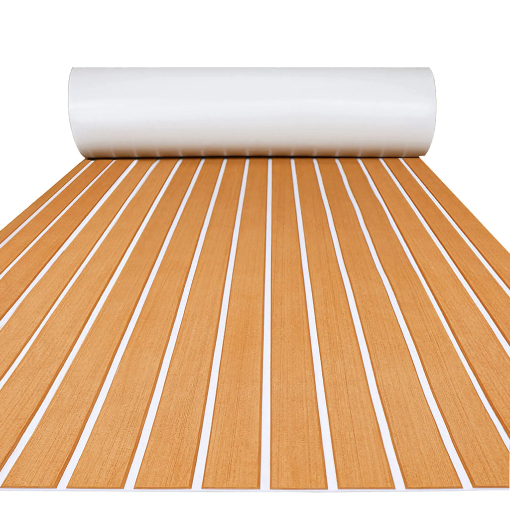 FOCEAN Boat Flooring EVA Foam Boat Decking Faux Teak Marine Flooring Marine Mat Sheet for Motorboat RV Yacht Kayak Surfboard 47.2x 15.7 Brown with White Lines