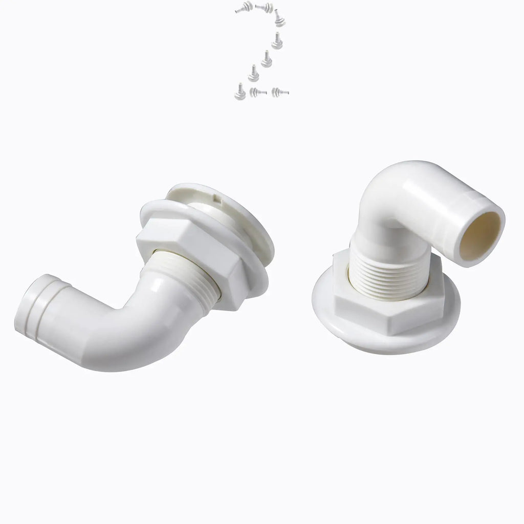 CROSSBODY 2 Pcs Thru Hull Fitting - 90° Degree Through Hull Fittings for Boats Bilge Pump Water Scupper Drain Marine Plastic Connector for Interior Diameter Hose Yacht Sail RV Truck