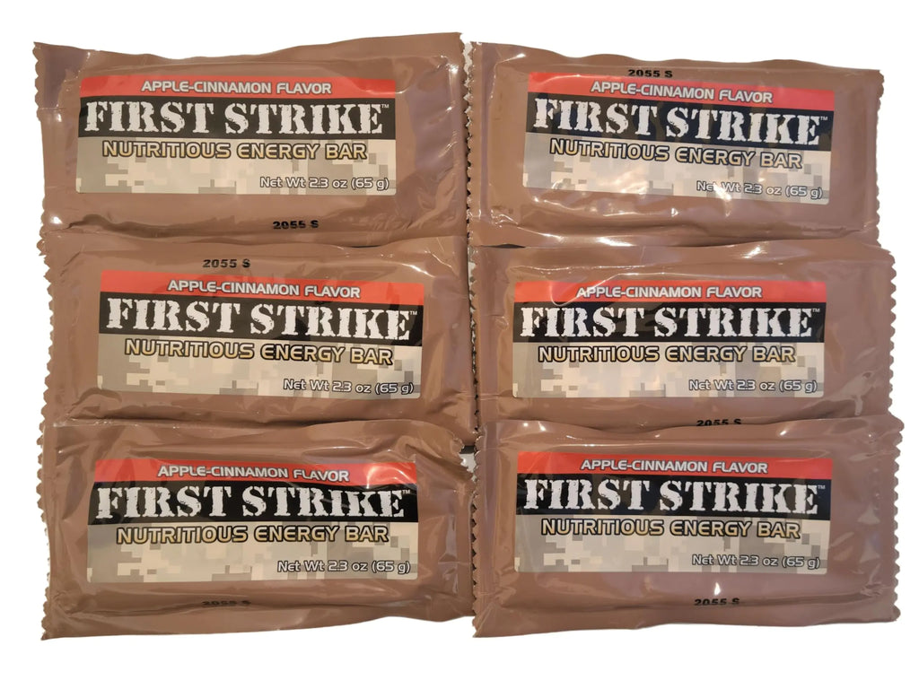 First Strike Energy Bars Full Size (2.3 oz.) Vitamin Fortified Nutritious Energy Bars - Authentic USGI MRE Dessert component available in 6 12 24 48 and 100 Packs (6 Apple Cinnamon)