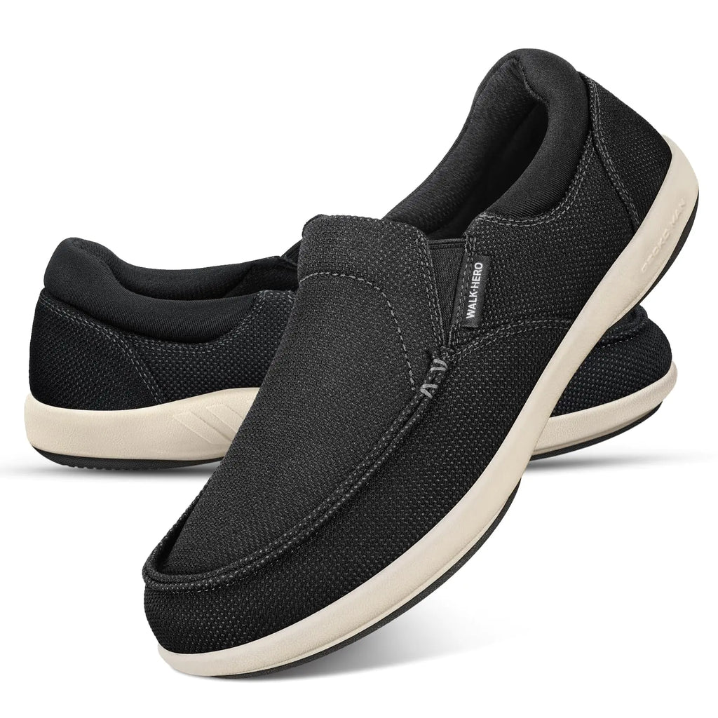 Mens Slip On Shoes - Breathable Casual Yacht Loafers Shoes for Plantar Fasciitis with Arch Support - Orthopedic Mens Boat Shoes for Daily Walking (Black 10)