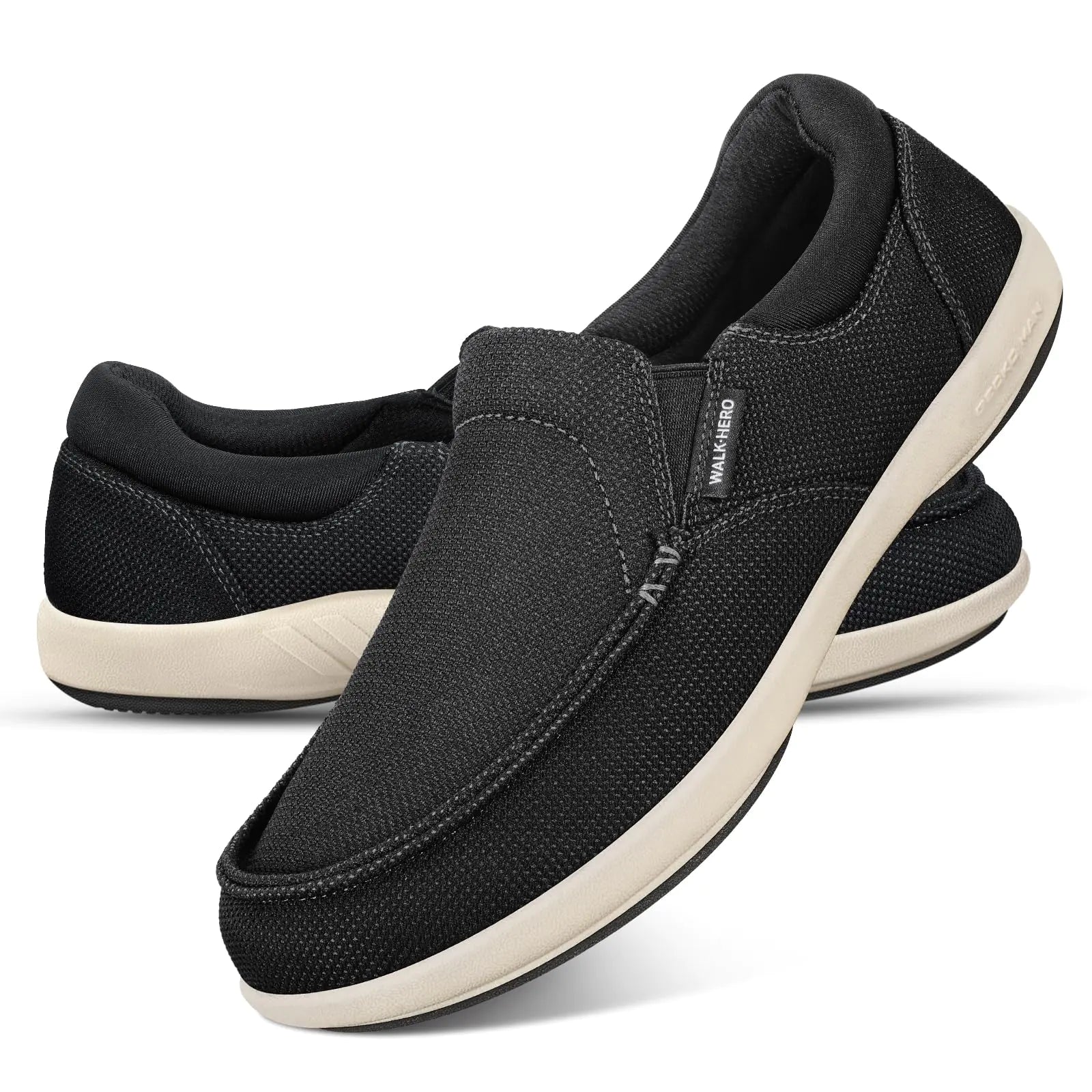 Mens Slip On Shoes - Breathable Casual Yacht Loafers Shoes for Plantar Fasciitis with Arch Support - Orthopedic Mens Boat Shoes for Daily Walking (Black 10)