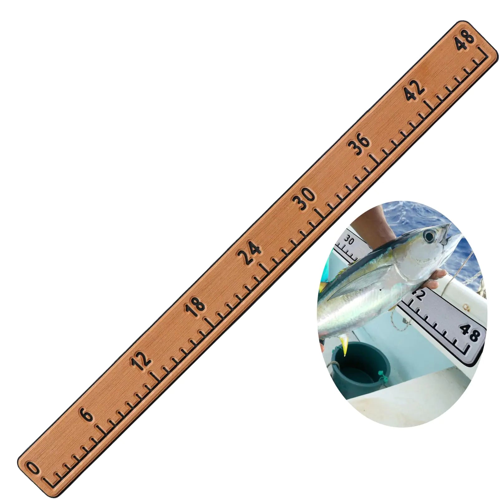 48" Fish Ruler for Boat with Adhesive Backing Fish Ruler Sticker Boat Fish Measuring Board for Fishing Boat Cooler Kayak Yacht Fishing Boat Accessories-Light Brown