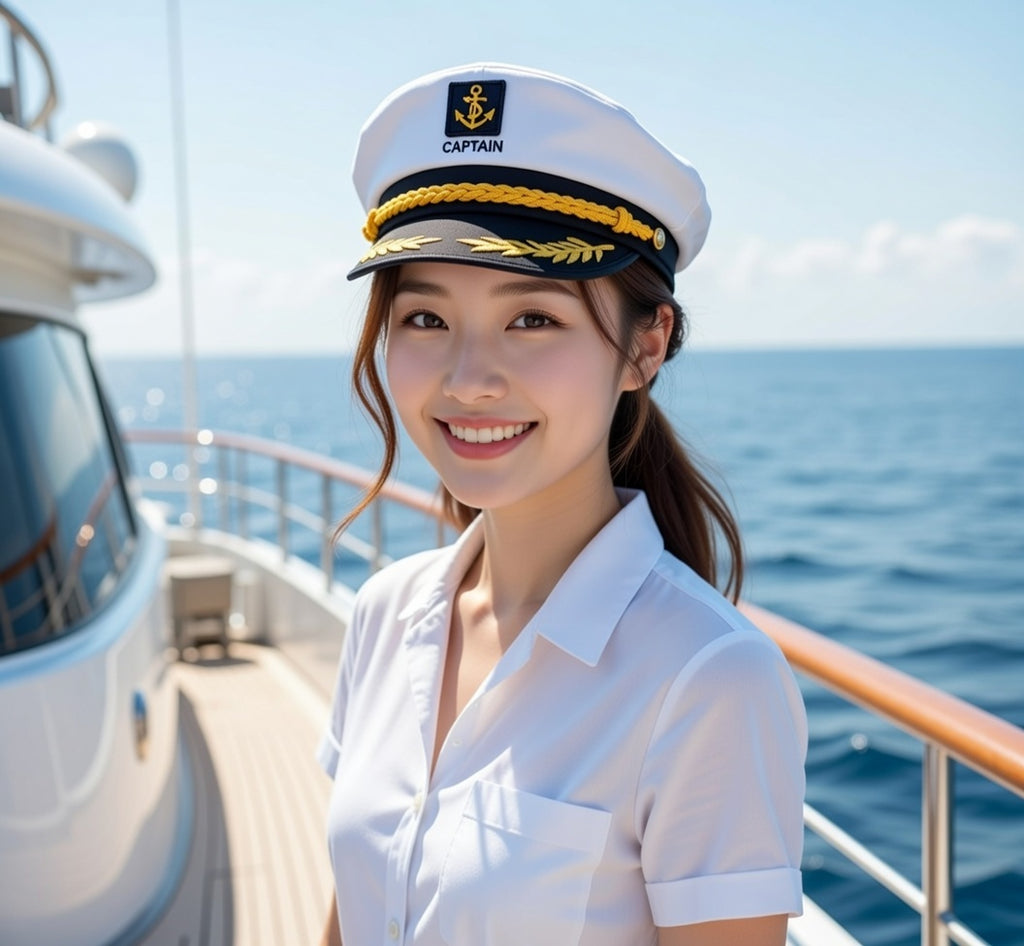 GUDVES White Captains Hat Adult Yacht Military Hats Boat Skipper Ship Sailor Captain Costume Hat adjustable Cap Navy Marine (Yacht Hat)