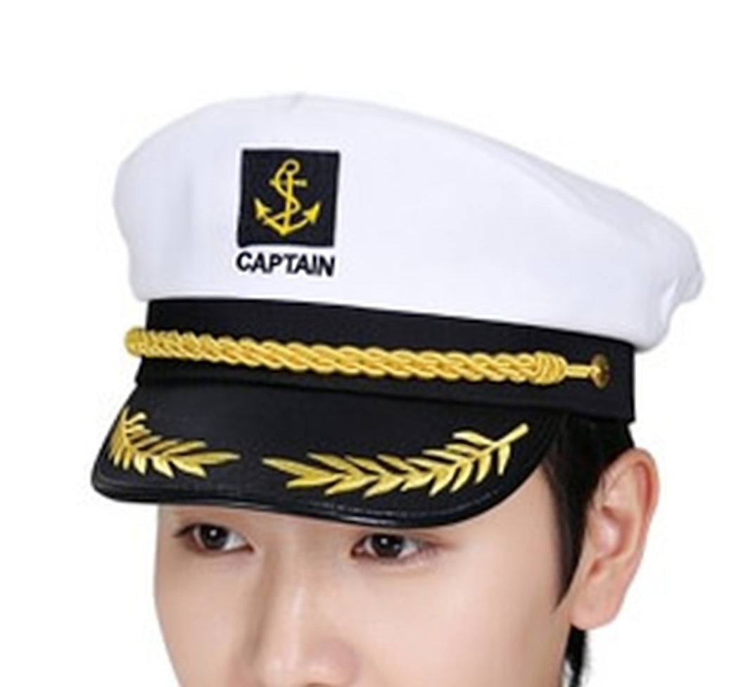 GUDVES White Captains Hat Adult Yacht Military Hats Boat Skipper Ship Sailor Captain Costume Hat adjustable Cap Navy Marine (Yacht Hat)
