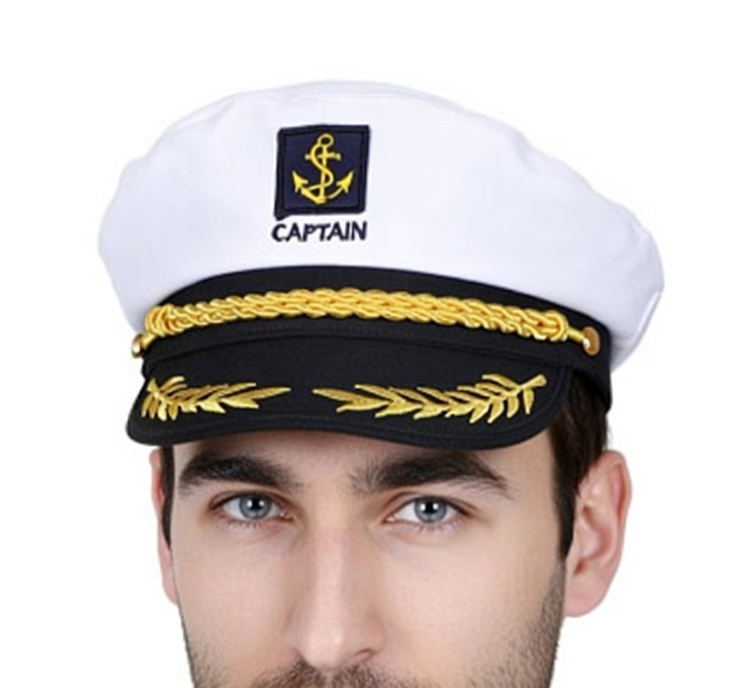 GUDVES White Captains Hat Adult Yacht Military Hats Boat Skipper Ship Sailor Captain Costume Hat adjustable Cap Navy Marine (Yacht Hat)