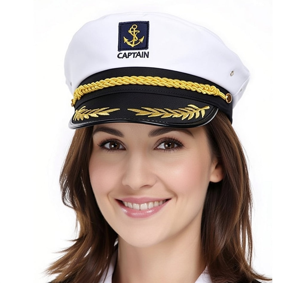 GUDVES White Captains Hat Adult Yacht Military Hats Boat Skipper Ship Sailor Captain Costume Hat adjustable Cap Navy Marine (Yacht Hat)