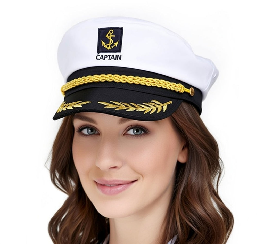 GUDVES White Captains Hat Adult Yacht Military Hats Boat Skipper Ship Sailor Captain Costume Hat adjustable Cap Navy Marine (Yacht Hat)