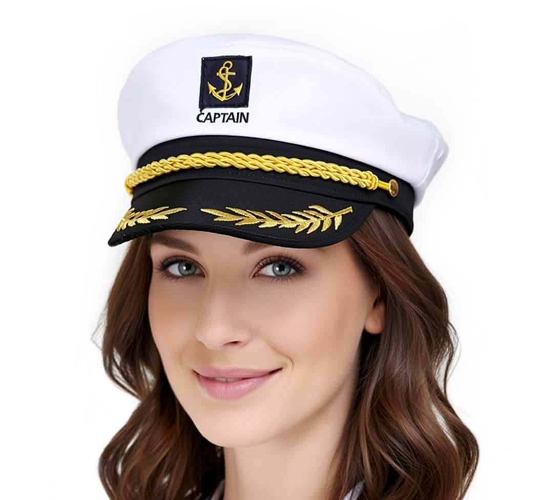 GUDVES White Captains Hat Adult Yacht Military Hats Boat Skipper Ship Sailor Captain Costume Hat adjustable Cap Navy Marine (Yacht Hat)