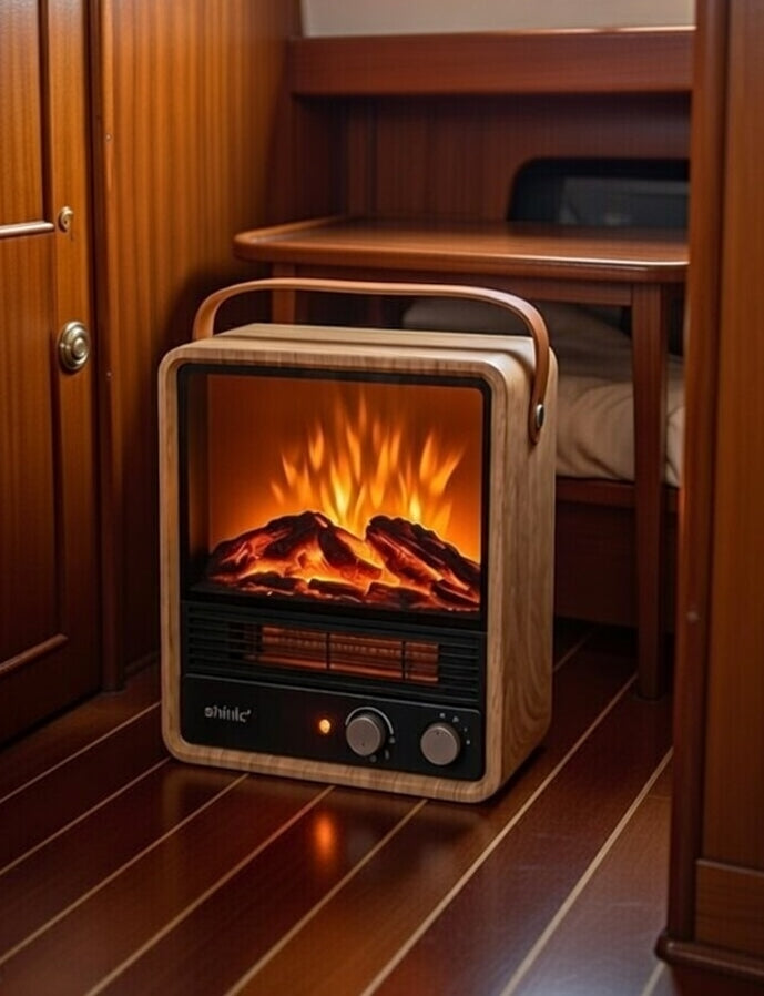 Efficient Electric Yacht Fireplace Heater with Crackling Sound & Ultra Realistic Flame 750W/1500watt Safety Protection Portable Fireplace Space Heater for Indoor Use Home Office Christmas Decorative