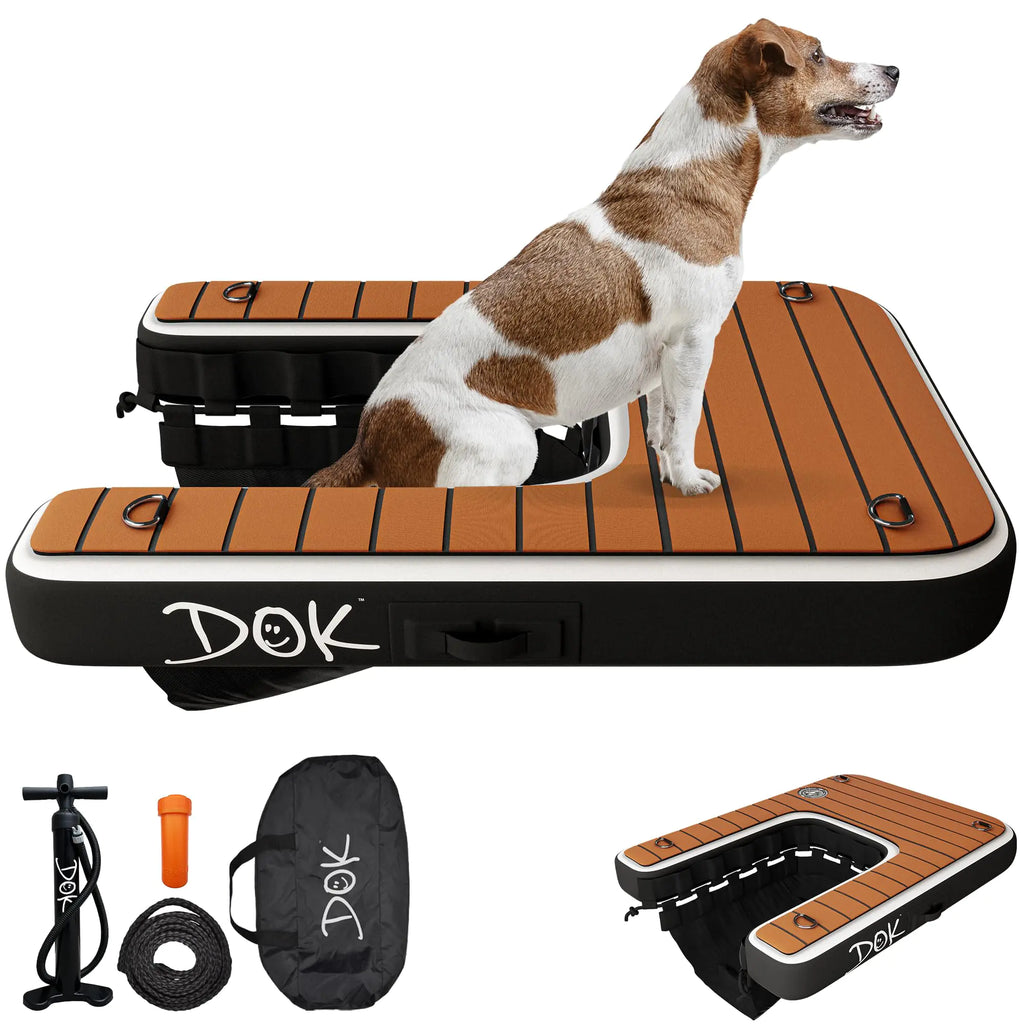 DOK Dog-DOK Mini Inflatable Dock Platform: Safe & Easy Water Access for Dogs Up to 30 lbs; Floating Non-Slip EVA Foam with Dog Boat Ramp for Pool Dock & Lake | Military Grade & High Visibility