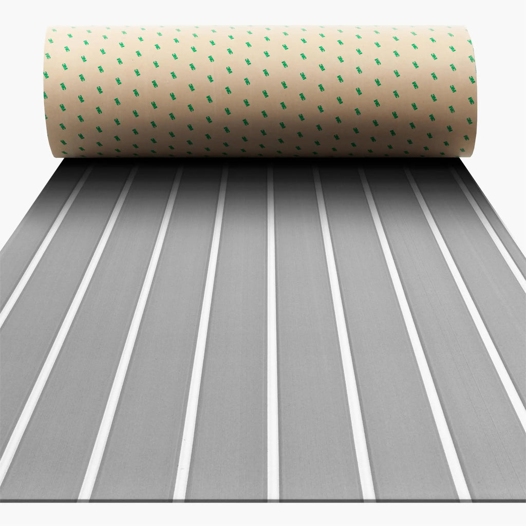 BOSSDECK Boat Flooring - EVA Foam Boat Decking - Self-Adhesive Boat Mat Faux Teak Marine Carpet for Boats RV Yacht Kayak 86.6"x43.3" Grey with White Lines