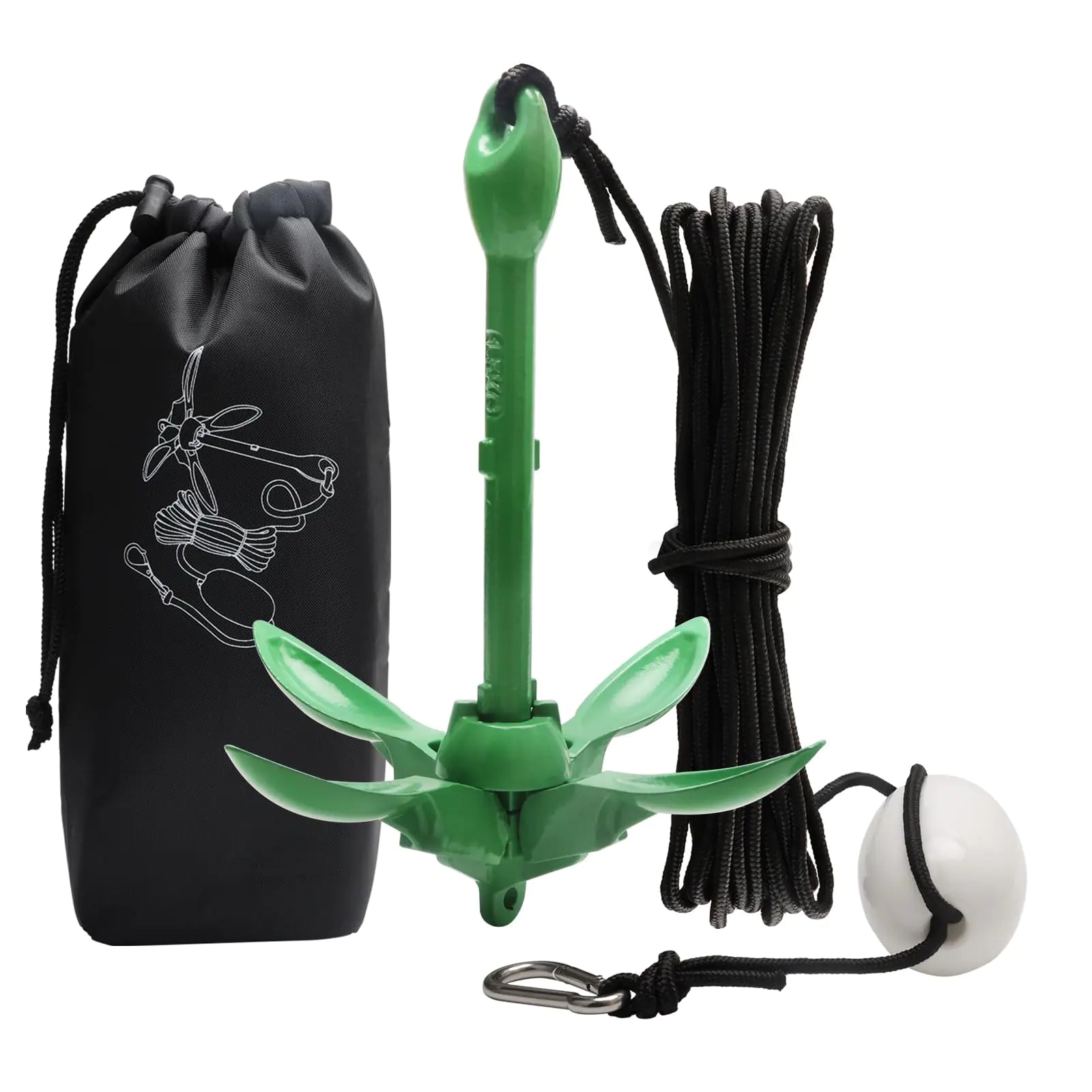 BocBoz Kayak Anchor Boat Anchor for Kayaks Canoes SUP Paddle Boards & Jet Skis Folding Anchor with 40ft Anchor Tow Rope and Carrying Bag- 3.5 lb-Green