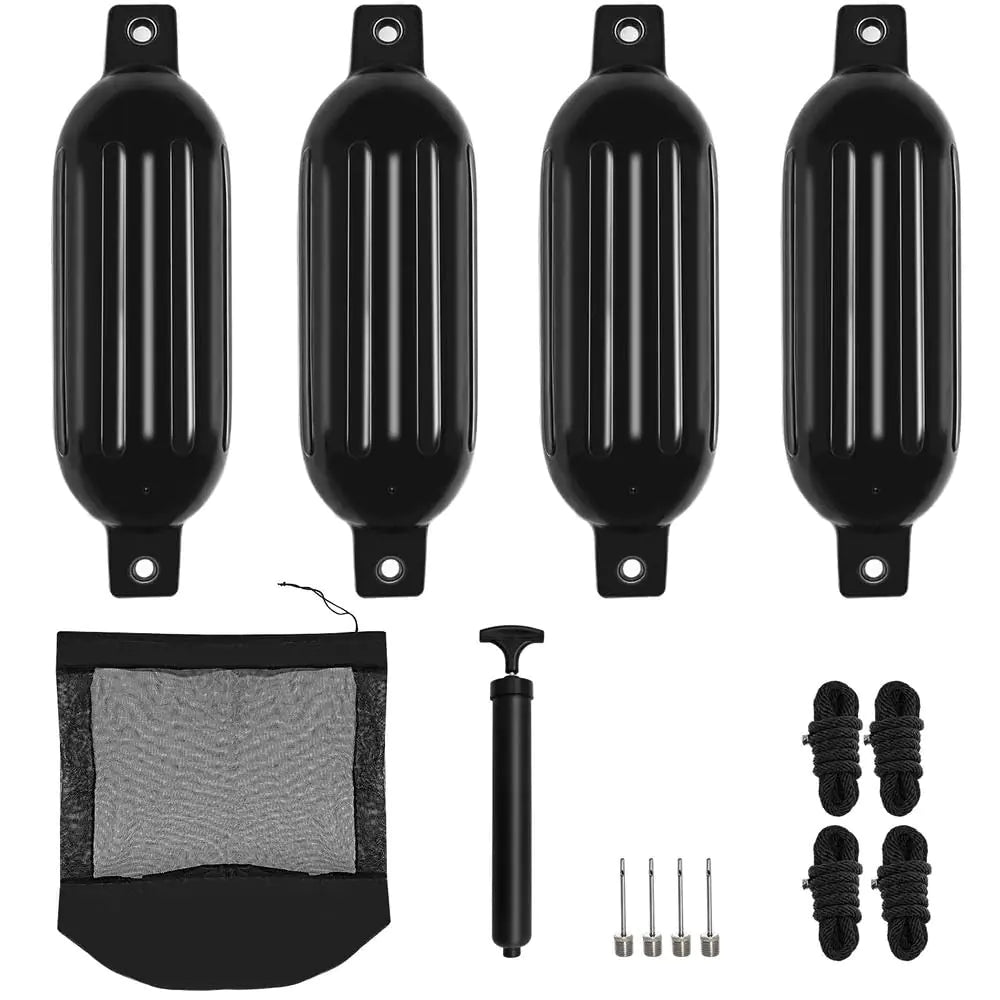 Boat Fenders Boat Bumpers for Docking 4 Pack Boat Fender 6.5" x 23" Boat Buoys Bumpers with 4 Ropes 4 Needles and 1 Pump for Pontoon Boat Speed Boats Sail Boat DocksBlack