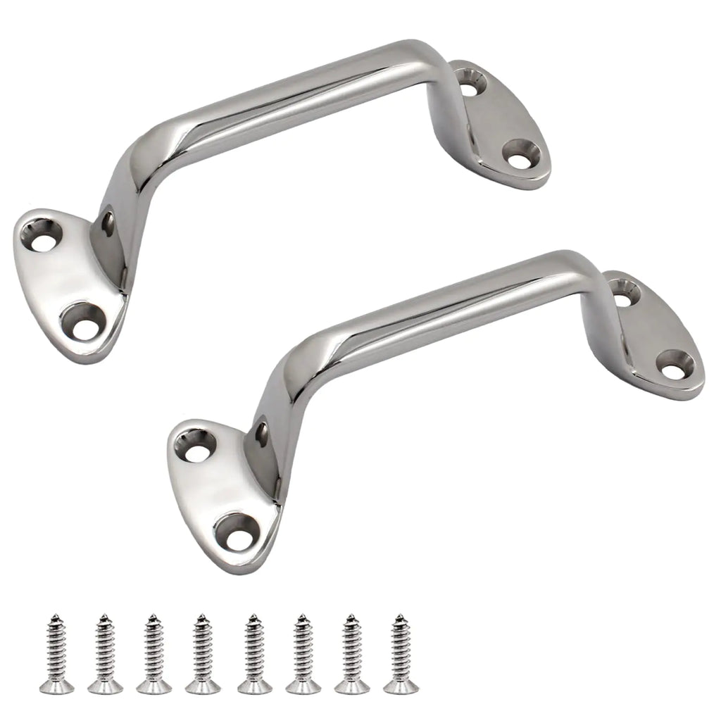 2 Pack 5.8 INCH (148MM) Solid 316 Stainless Steel Marine Grade Boat Grab Handle Polished Marine Heavy Duty Grab Bar Handrail W/Screws Boat Yacht Accessoies