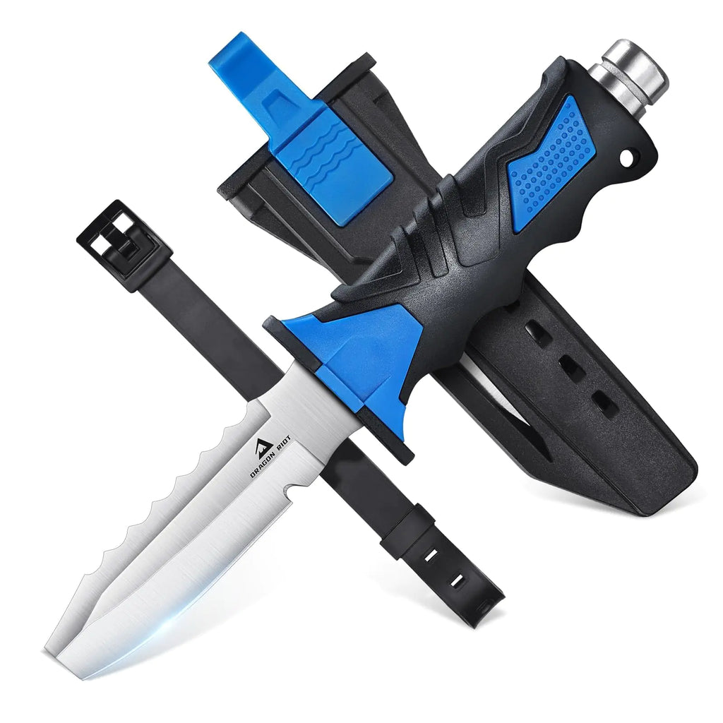 DRAGON RIOT Scuba Diving Knife with Leg Straps & Sheath - Stainless Steel Blade Dive Knife Lightweight Sharp Divers Knife for Diving