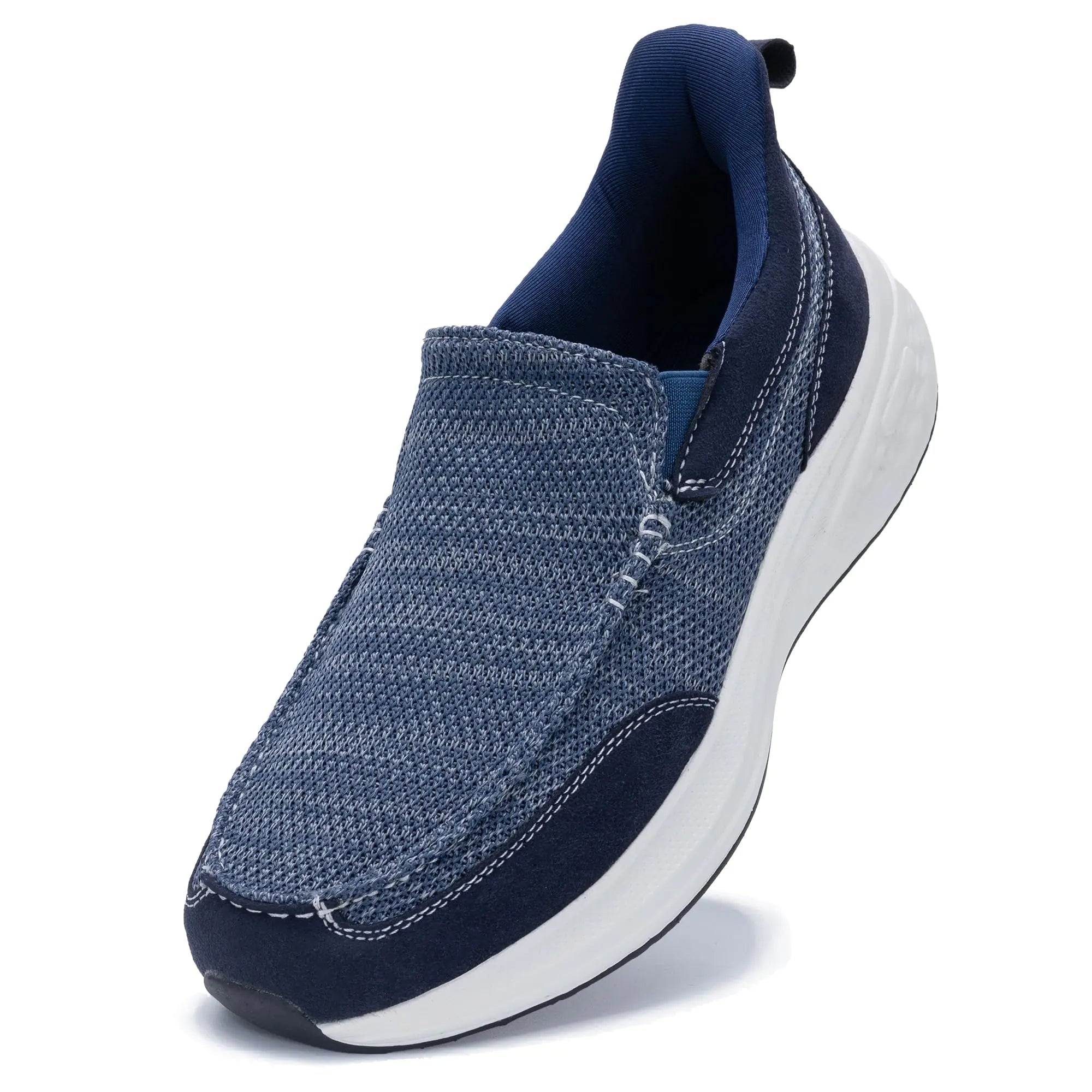 ZEFUHER Loafers for Men with Arch Support Casual Slip on Walking Shoes for Plantar Fasciitis Orthotic Hands Free Shoes Canvas Boat Shoes Blue Size 12