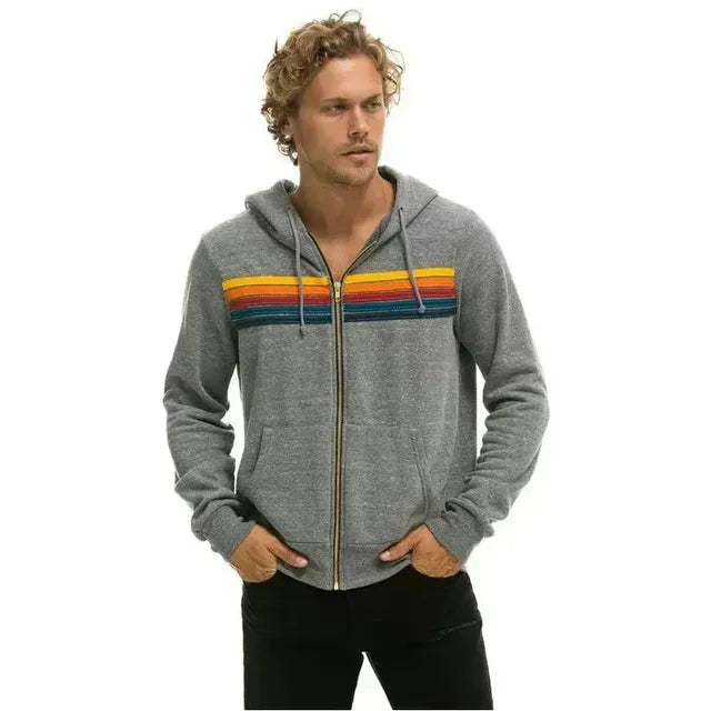 Unisex Aviator Nation 5 Stripe Zip Hoodie Sweatshirt
