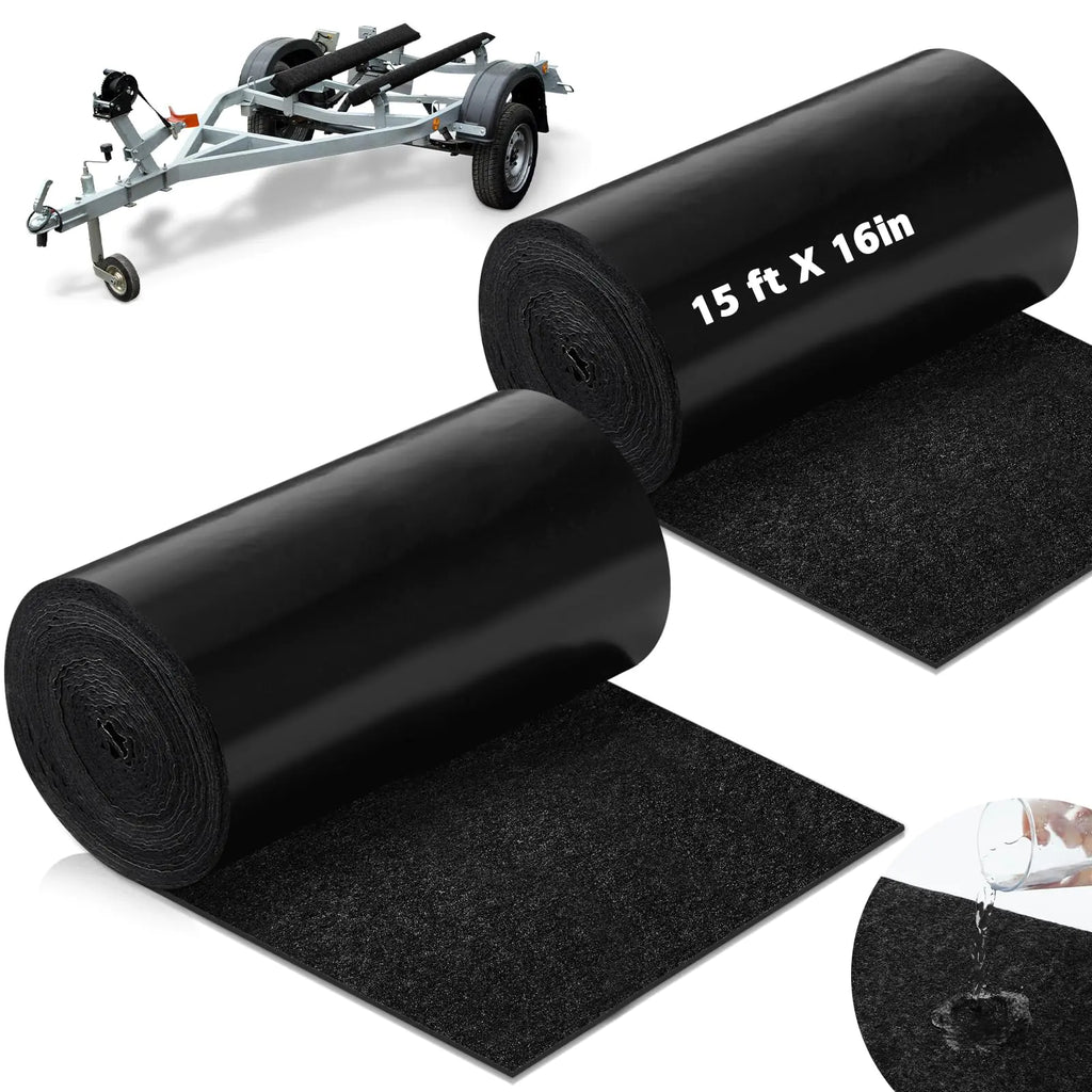 Tinideya 2 Pcs Black Boat Trailer Bunk Carpet Water Proof Bunk Carpet Marine Boat Bunk Carpet Outdoor Boat Trailer Bunk Covers Trailer Boat Bunk Padding for Boats Trailers (15 ft x 16 Inch)